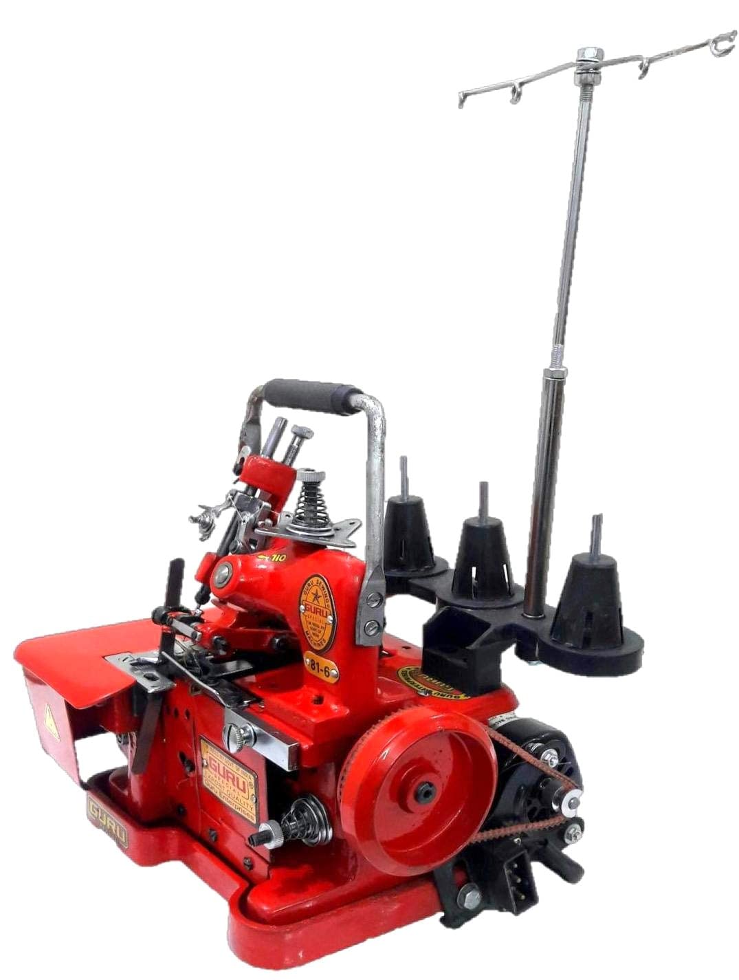 Guru Special Overlock Sewing Machine with Motor & pedal & only (Model 81-6 Portable, Color – RED)
