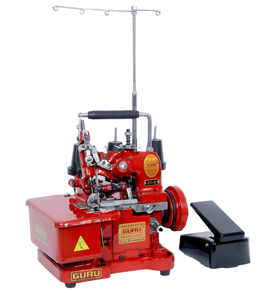 Guru Special Overlock Sewing Machine with Motor & pedal & only  (Model 81-6 Portable, Color – RED)