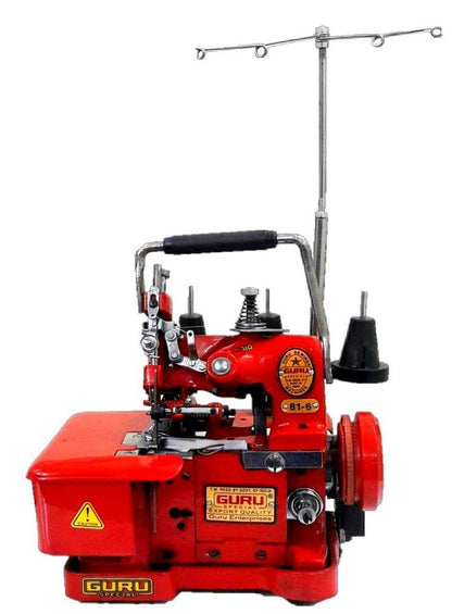 Guru Special Overlock Sewing Machine with Motor & pedal & only  (Model 81-6 Portable, Color – RED)